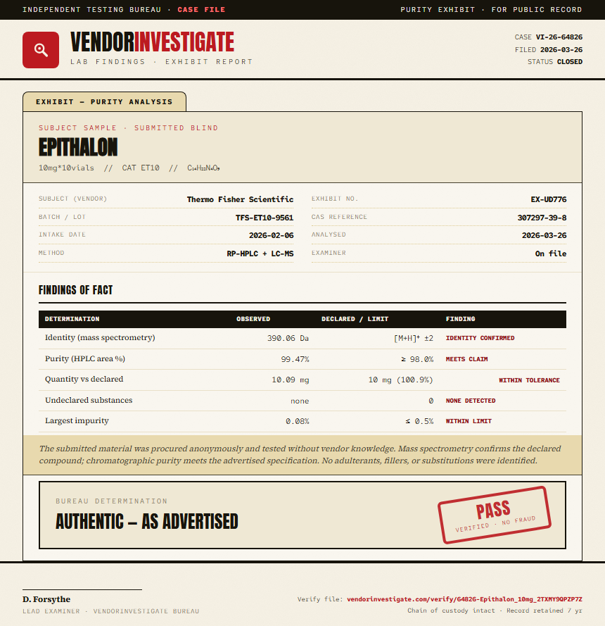 Epithalon Purity (HPLC) report by VendorInvestigate